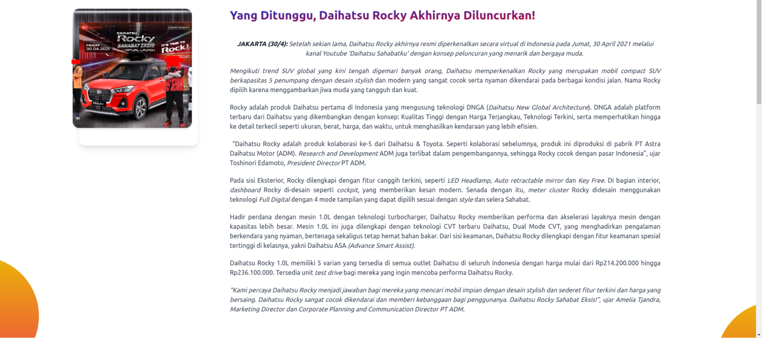 Contoh press release untuk produk perusahaan